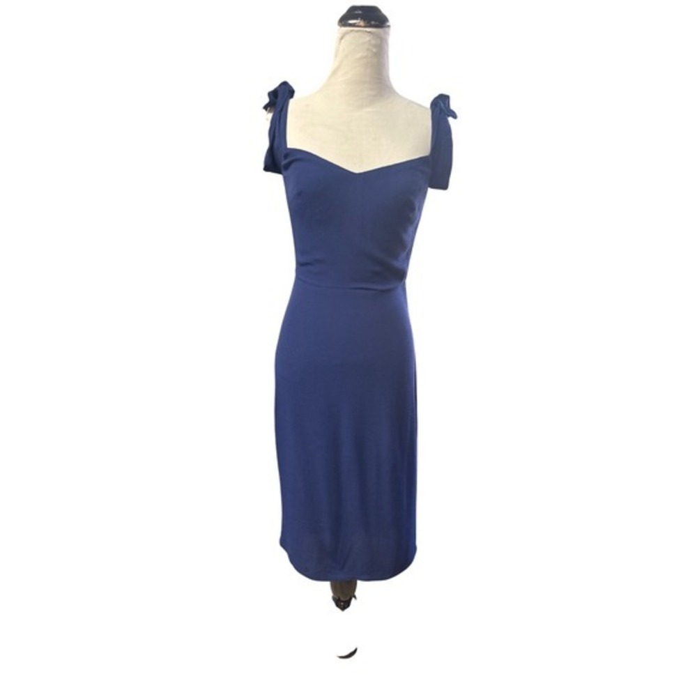 Reformation Navy Blue Tie Shoulder Sweetheart Midi Dress Size 4 Made in USA